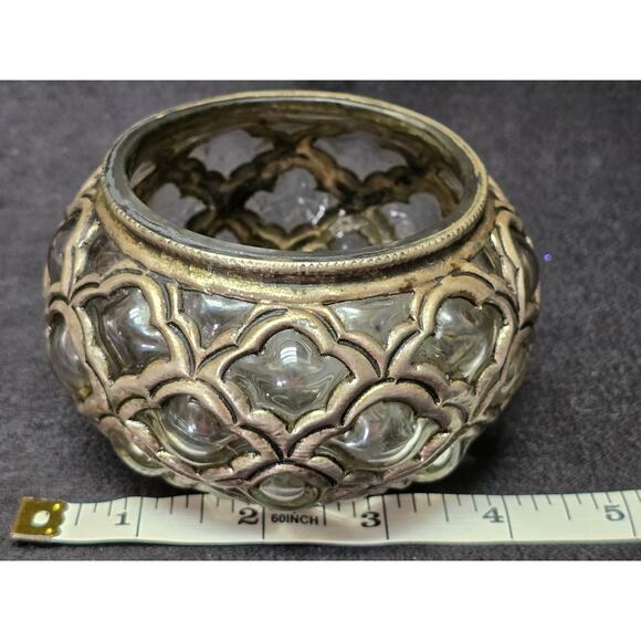 Vintage Brass Silver Tone Baroque Hand Blown Glass Bohemian Boho Apothecary Jar - Picture 6 of 9